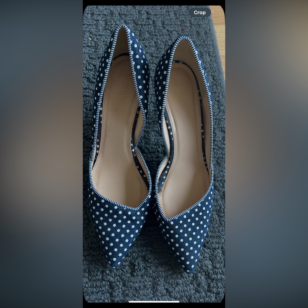 J.Crew Colette D’Orsay Navy Polka Dot Heels $278